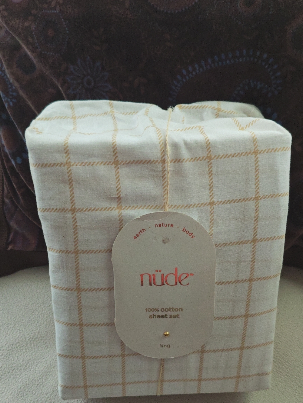 NUDE Cotton Sheet Set — Cream with Tan Grid